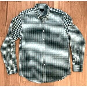 J Crew Casual Shirt Men M Green White Gingham Plaid Button Down Classic Preppy